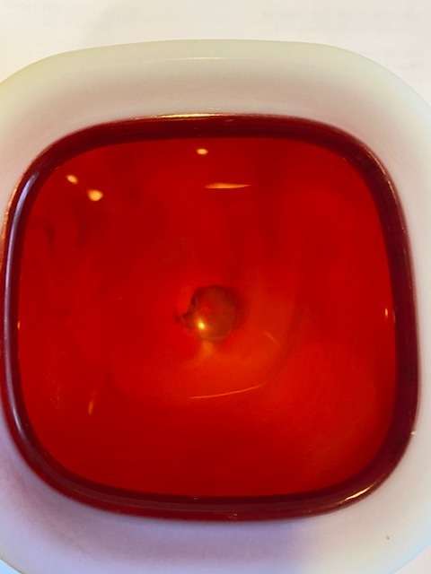 Barbini Murano translucent opaline dish/ bowl, red  and white alabastro