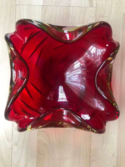 Vintage Cranberry Murano Art Glass Bowl