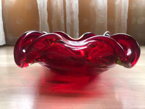 Vintage Cranberry Murano Art Glass Bowl