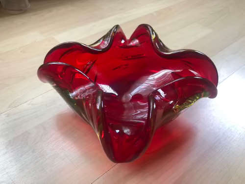 Vintage Cranberry Murano Art Glass Bowl