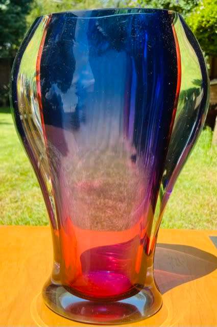 Large Blue-Purple Ombre Murano Vase