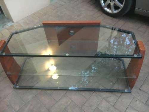 TV and Entertainment Stand - Good Condition Solid Wood and Glass