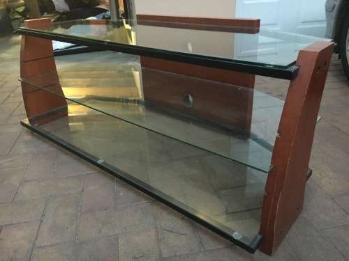 TV and Entertainment Stand - Good Condition Solid Wood and Glass