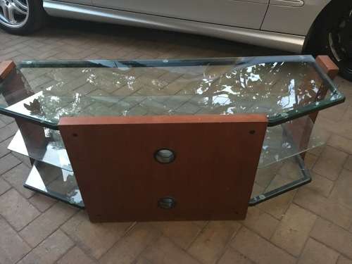 TV and Entertainment Stand - Good Condition Solid Wood and Glass