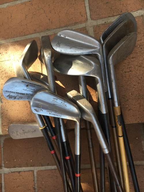 Vintage / Antique golf clubs - collector or mancave novelty - 15 clubs