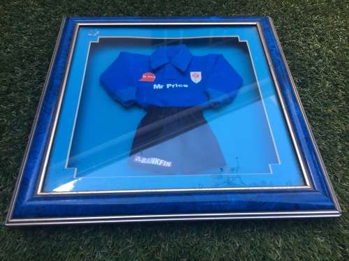 Blue Bulls mini rugby kit in frame - collectors item - fantastic for mancave or display