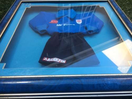 Blue Bulls mini rugby kit in frame - collectors item - fantastic for mancave or display