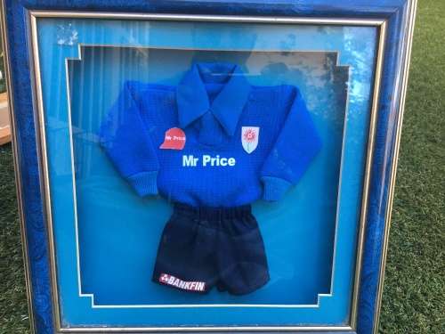 Blue Bulls mini rugby kit in frame - collectors item - fantastic for mancave or display
