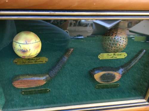 Golf boxed frame of vintage golf equipment - nice for mancave or display