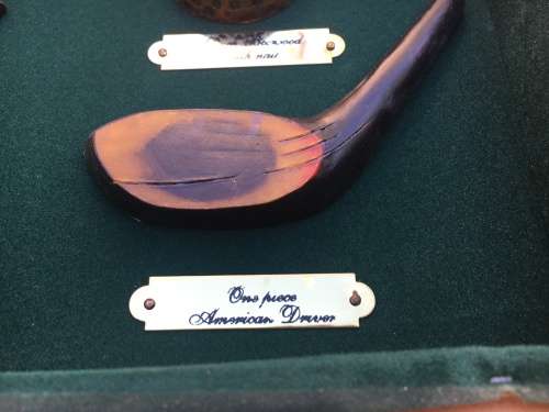 Golf boxed frame of vintage golf equipment - nice for mancave or display
