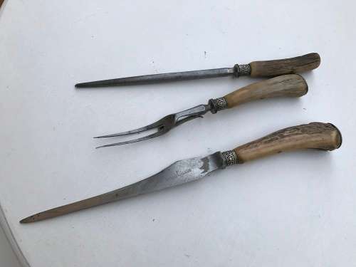 Vintage Meat Carving Set - Bone carved handle - see pics - beautiful