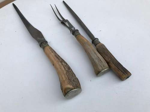 Vintage Meat Carving Set - Bone carved handle - see pics - beautiful