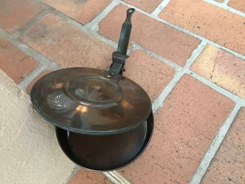 Vintage copper bed warmer pot chambermaids put coal in - circa 100 years old