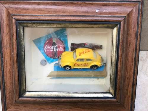 Nice Coca Cola and Beetle boxed frame for the bar or mancave - just needs a good clean