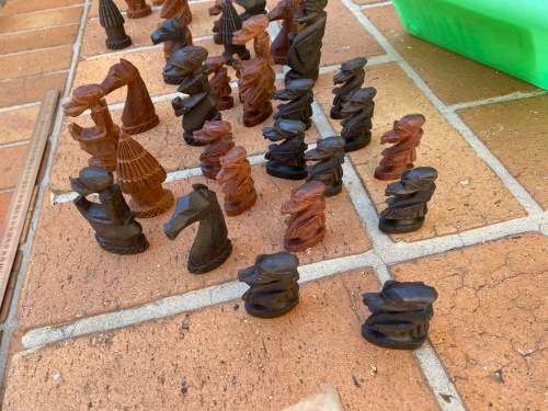 Chess pieces carved from wood