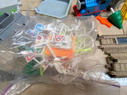 Large Thomas Train set with buildings, track, road signs etc.