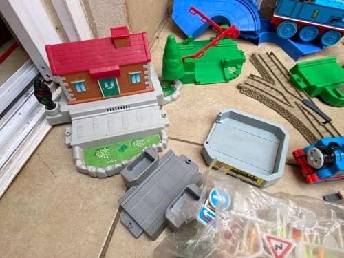 Large Thomas Train set with buildings, track, road signs etc.