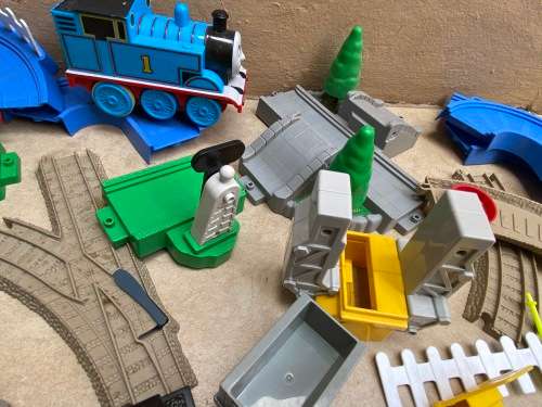 Large Thomas Train set with buildings, track, road signs etc.