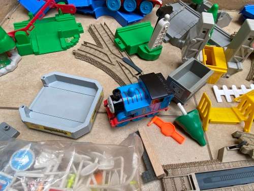 Large Thomas Train set with buildings, track, road signs etc.