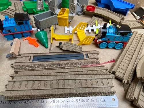 Large Thomas Train set with buildings, track, road signs etc.