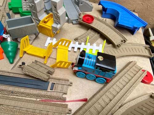 Large Thomas Train set with buildings, track, road signs etc.