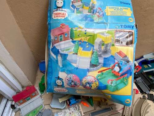 Large Thomas Train set with buildings, track, road signs etc.