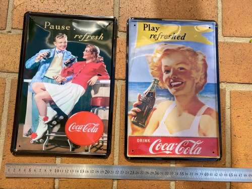2 x vintage looking steel Coca Cola signs - nice