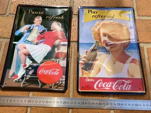 2 x vintage looking steel Coca Cola signs - nice
