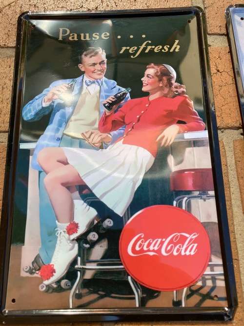 2 x vintage looking steel Coca Cola signs - nice