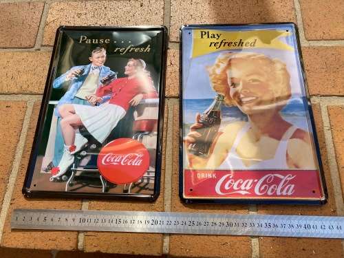 2 x vintage looking steel Coca Cola signs - nice