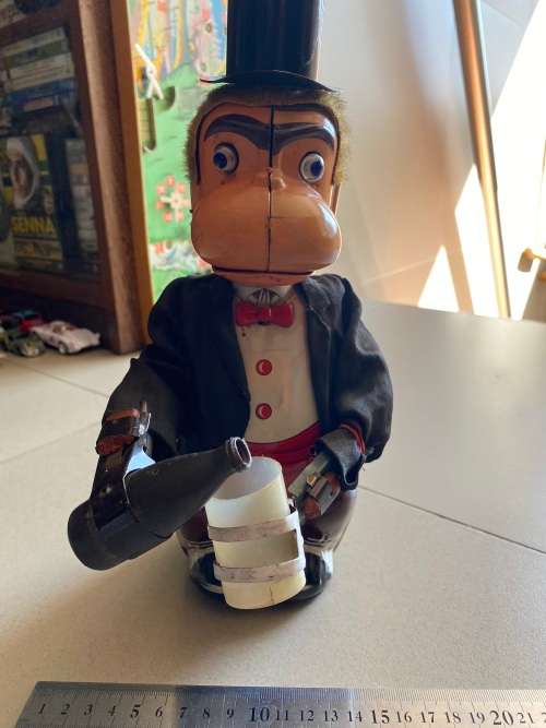 Vintage Tin Toy monkey toy - large toy - collectable