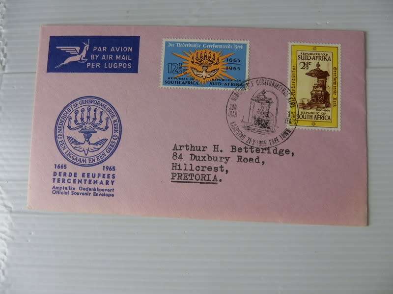 RSA 1.02 (1965) - Tercentenary of Dutch Reformed Church Official FDC