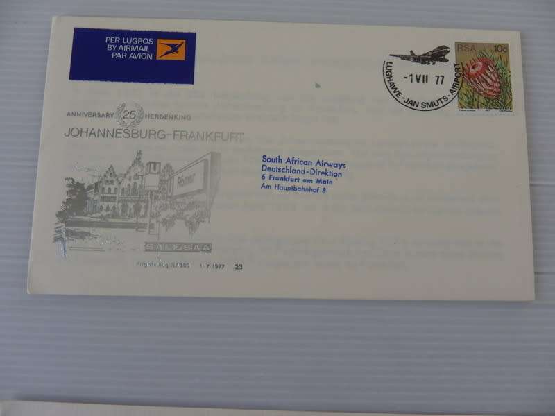 SAA #23 (1977) - 25th Anniversary Flight JHB to Frankfurt Illustrated FDC