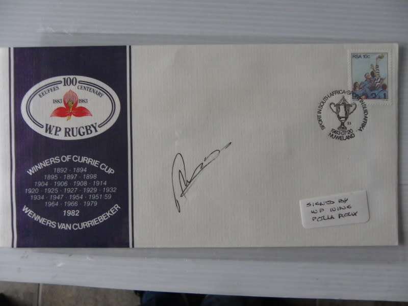 RSA (1982) - WP Rugby Centenary Illustrated FDC Signed by Polla Roux WP Wing !!!!!