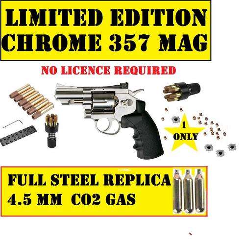 LIMITED EDITION FULL CHROME 357 MAGNUM REPLICA GAS GUN FULL METAL REAL WEIGHT R3999.95