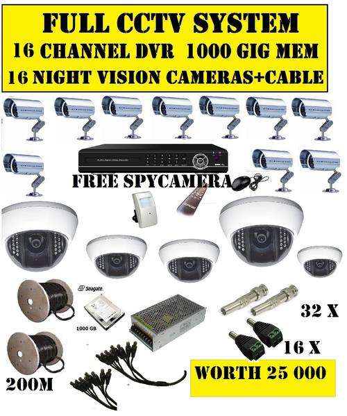 FULL CCTV16 CHANNEL DVR RECORDING SYSTEM WITH 16 NIGHT VISION CAMERAS AND 1000 GIGS HHD R25 000