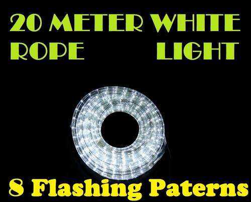 20 METER WHITE ROPE LIGHT FOR INDOOR AND OUTDOOR USE 8 FLASING PATERNS