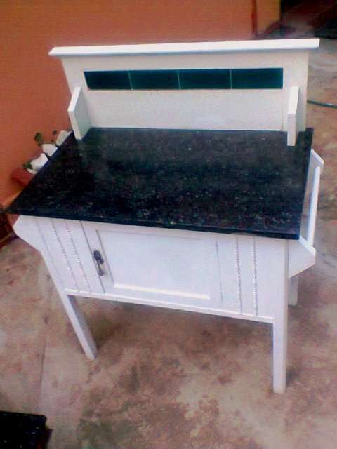 Very OLD WASTAFEL or WASH STAND painted White with Turques Tile's on the splashboard & Marbel Top