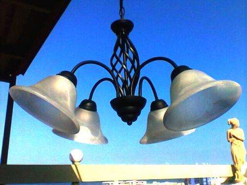A 4 Arm & 4 Shade's Rought Iron Fancy in Black Chandelier