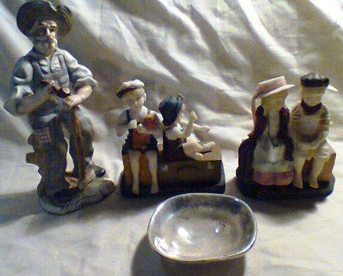 3 Ornaments, An Old Man, made by CAPRI hand painted. 2 x Children Statues all in Excellent Condition