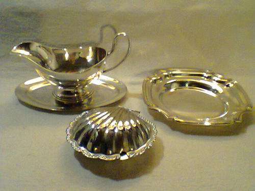 2 EPNS Items Gravy Boat & Bon Bon Dish Stamped" made in England " . Butter Dish has a Glass inner.