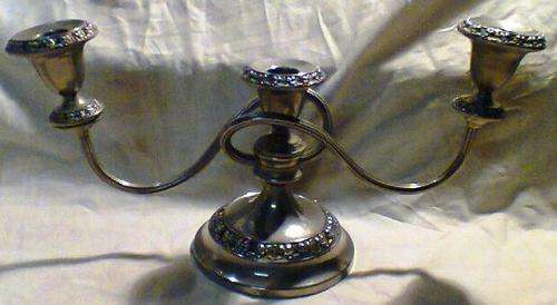 Old Vintage E.P.N.S.made in England  3xCandlestick 180 mm Tall x 340 mm Wide in Good Condition.