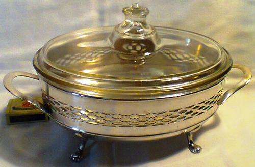 A SP on B Silver Plated with Pyrex Inner Glass Bowl Serving Tureen 30 cm L x 17.5 cm H