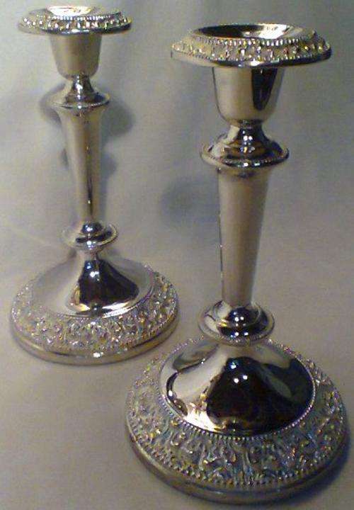 2 X Old Vintage very Heavy Ornate Single Candlestick Plated for that romantic evening