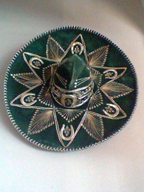 Vintage Art Deco Calidad Mexican Sombrero Green Felt Sequined. 100% Authentic Mariachi .