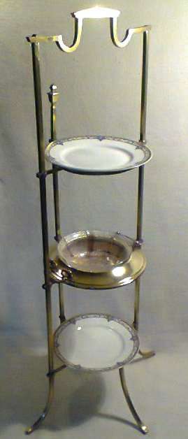 A Rare Brass Victorian 3 Tear Cake Stand with a Brass/Copper Sweet Glass Bowl + 2 Mappin & Webb