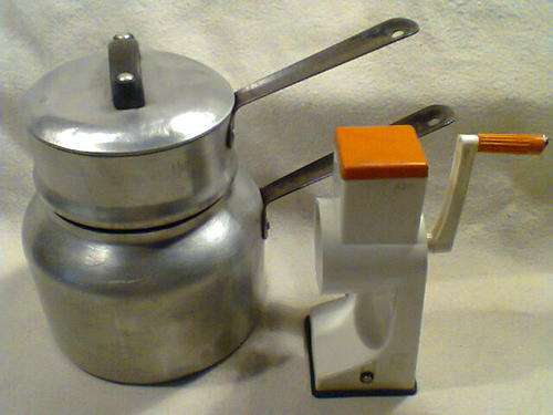 Old Vintage Large Aluminum DOUBLE BOILER with Lid Plus Garlic Grinder.Pot =  230mm Tall x 320mm Long