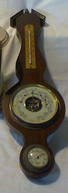 A Real Old Vintage Made in West Germany 3 Gauge Berometer mounted on Wood.