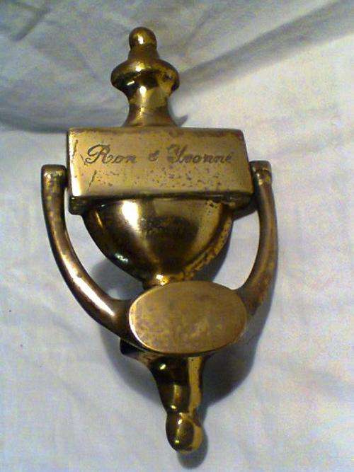 A Very Old Vintage Brass Door Knocker From Ron & Yvonne's Door. In Good Condition for It's Age.