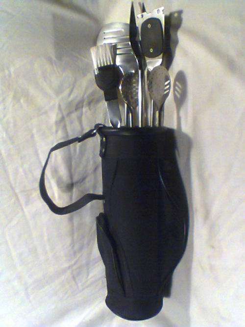 The Ideal Gift for the Man Cave, A Awesome BBQ Utensils set in a Golf Bag. Height 61cm.